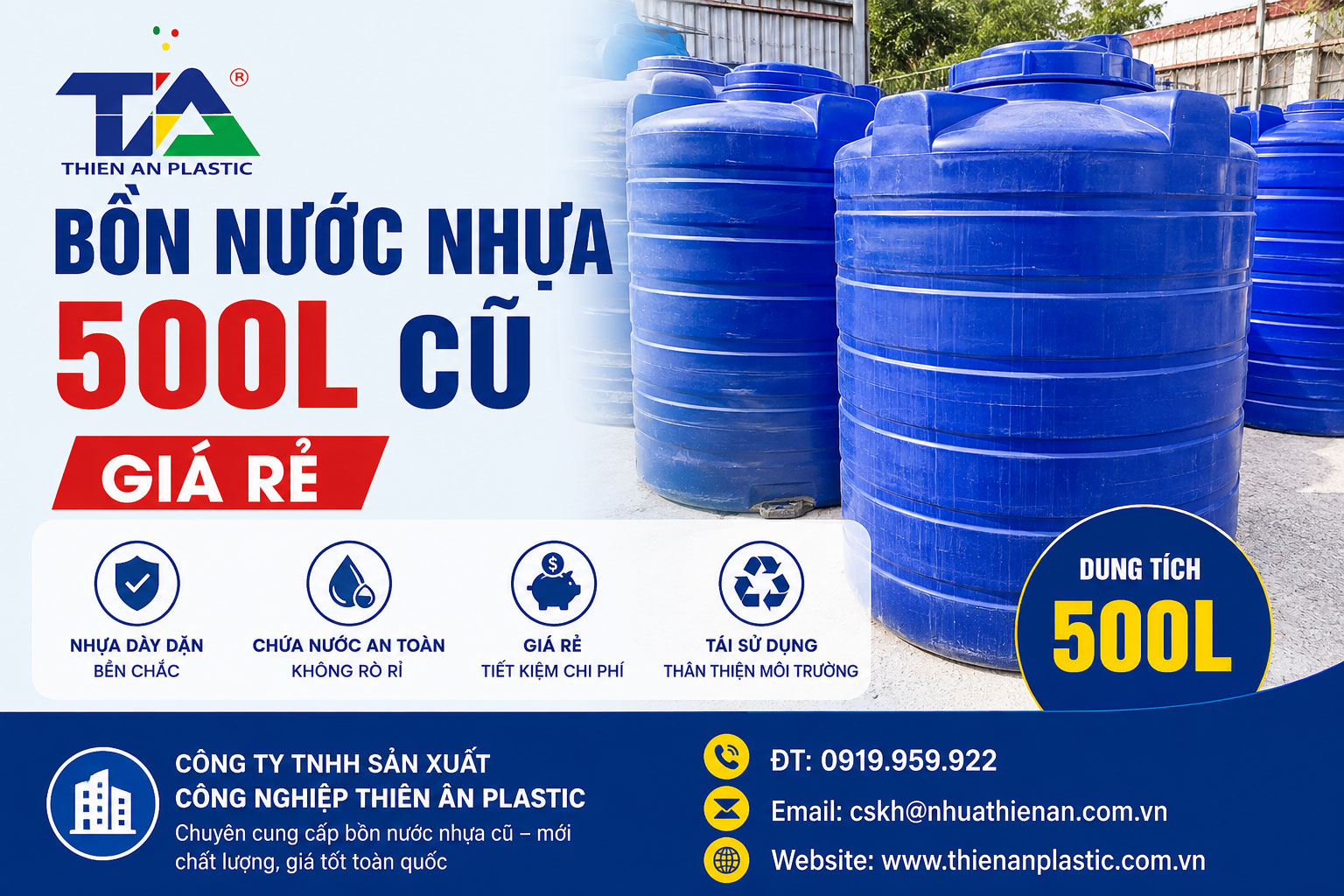 Bồn nước nhựa 500L cũ giá rẻ